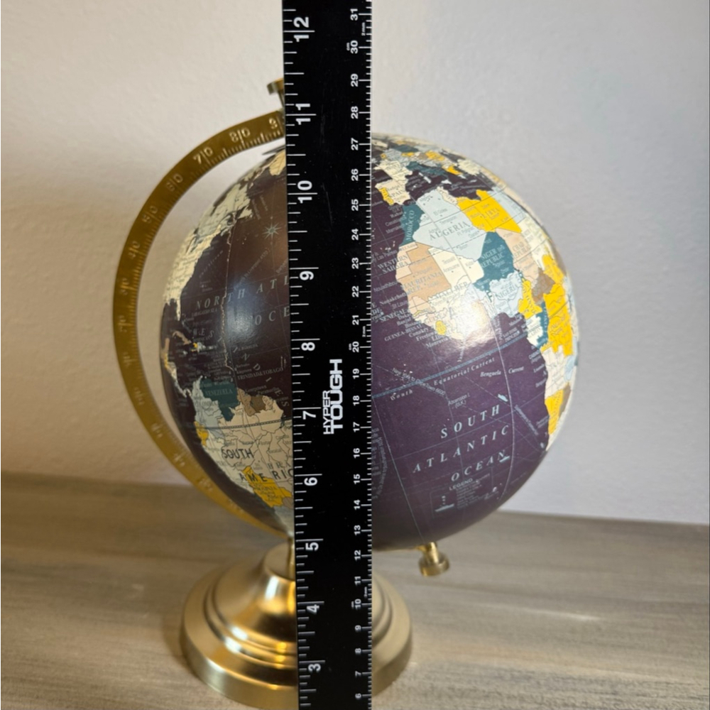 Vintage decorative world globe blue ocean design metal stand meridian - Picture 5 of 6